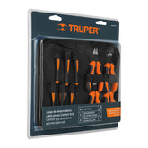 Juego de 4 pinzas pequeñas + 6 destornilladores de oyero mango confortable truper..